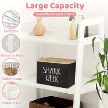 Women's Menstrual Period Essential Storage Box, Wooden Bathroom Storage Bin With Lid,  Design, Soft Wood Material, Durable, Black, Not Washable, Suitable For Women's Hygiene Products - 黑色 - 查看 6