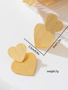 1 Pair Fashionable Textured Metallic Heart Stud Earrings, Suitable For Daily Wear And Commuting - Yellow Gold - View 3