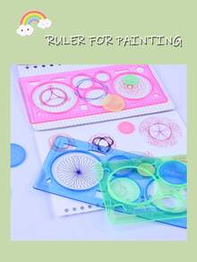 4pcs Gear Pattern Drafting Ruler, Creative Protractor Ruler, Drawing Board Ruler, School Student Drawing & Painting Protractor Ruler Set - Gear Color Random