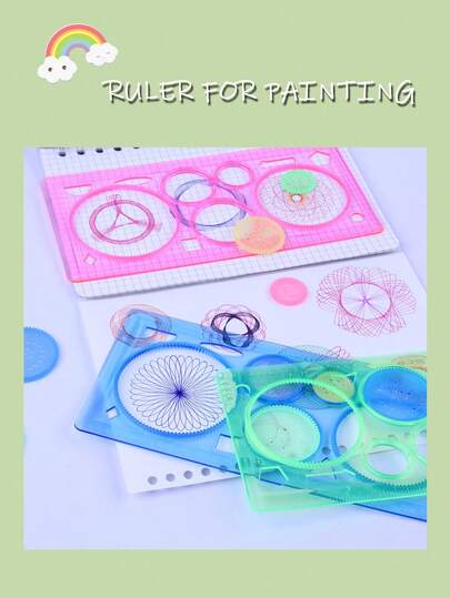 4 st kugghjulsmönsterritningslinjal, kreativ gradskiva, ritbrädeslinjal, skolstudentteckning och målning gradskiva linjalset - kugghjulsfärg slumpmässig