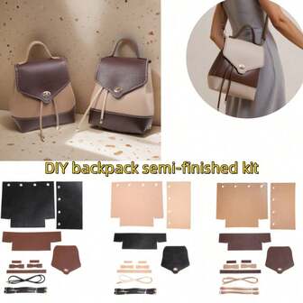 1pc Backpack Semi-Finished Kit - Retro Color Block Design With Adjustable Drawstring Straps & Hardware Buckle, Durable Faux Leather & Zinc Alloy, Perfect For Handmade Bags, Wallets, And Travel Accessories, Wallet Making, Wallet Making, Wallet Making Materials, DIY Wallet Making
