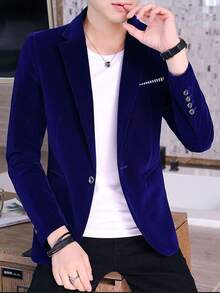 Autumn And Winter Mini Suit Men's Korean Version Slim Fit Men's Suit Jacket Youth Fashion  Versatile Casual Single West - 藏蓝色 - 查看 2