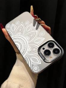 1 pieza Funda de teléfono a prueba de golpes de cobertura total de TPU con patrón de tótem floral de encaje blanco y negro compatible con Apple 16, 15, 14, 13, 12, 11 Pro Max, Series, versión internacional, no la versión nacional - Multicolor - Ver 3