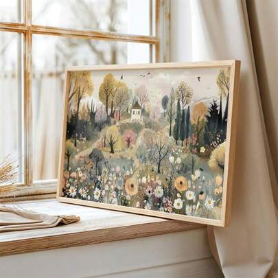 1 st/set vårsöt väggkonst bohemisk vildblomma väggdekor, blommig stugfärgad mysig vårsäsong naturlig landskapskonstposter, vintage blommig landskapsmålning, bondgårdsdekor, landsbygdstryck, heminredning vardagsrum, väggdekor, ingen ram