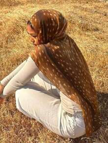 1件装女士波西米亚风花卉小鹿波点印花头巾，穆斯林防晒头巾，优雅百搭围巾披肩，适合日常佩戴 - 446-01-棕色 - 查看 7