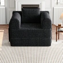 Chenille 2-In-1 Sofa Bed With Armrest Storage, Three Metal Frames, And Multiple Configuration Options. Two-Piece Set - 黑色+雪尼爾+1個座位 - 查看 10
