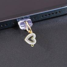 1个时尚合金树脂水钻双心形吊坠手机防尘塞，优雅设计手机挂饰配件，兼容苹果、安卓、Type-C接口，创意吊坠装饰 - 彩色 - 查看 6