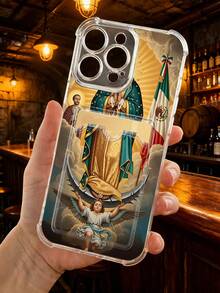 1 pieza Funda protectora, carcasa transparente con ranura para tarjeta, funda de TPU antiimpacto "diseño de la Virgen de Guadalupe con bandera mexicana, arte religioso y estilo minimalista, ideal para mujeres y personas devotas, regalo festivo" compatible con iPhone16/15/14/13/12/11/XS/XR/X/PLUS/PRO/PROMAX, compatible con Galaxy A21/A24/A25/A32/A34/A35/A54/A55, Galaxy S25/S24/S23/S22/S21 Ultra/Plus, agarre cómodo, regalo festivo para amigos, novia, novio, familia - transparente - Ver 9