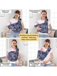 Vrbabies Easy To Wear Infant Carrier Slings, Lightweight Hands Free Baby Sling, Ideal Choice For Comfortable Parent-Child Relationships, Novice Parents Baby Carrier - 青花瓷 - 查看 2