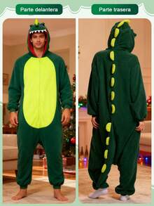 Pijama de dinosaurio conjunto completo mono disfraz para adulto pijama decoración navideña regalos navidad pijama divertido disfraz cómodo adulto - Verde - Ver 10