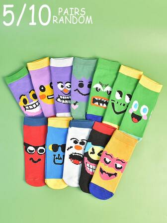 5/10双随机颜色字母条纹不对称图案短袜，柔软舒适，时尚百搭，适合日常穿着