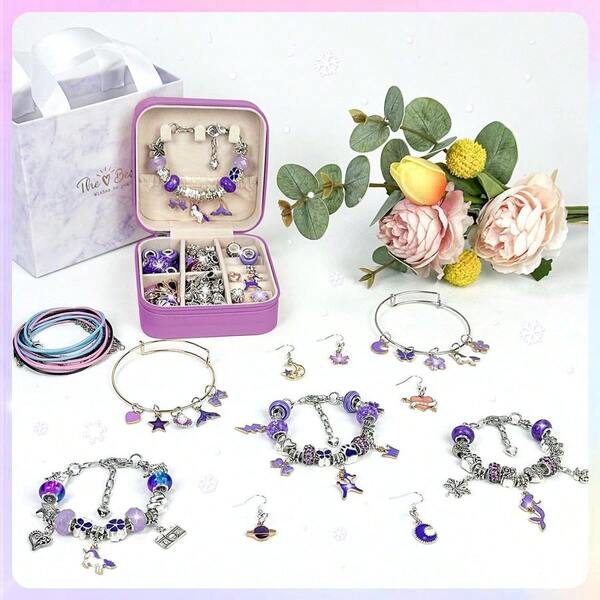 165PCS Charm Bracelets Making Kit With Jewellery Box, Girls Toys Jewellery Making Kit With Beads Charms Bracelets...