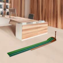 Indoor Golf Putting Practice Mat And Practice Equipment With Automatic Return Training Assistance, Putting Training Equipment With Aiming Line, Dual Hole Design - Wood+Green - View 3