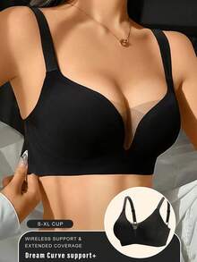 1pc Solid Color Seamless Mesh Patchwork Edge Adjustable NOn Removable Padded Wireless Bra Casual-Comfy