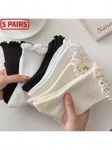 1/3/6 đôi tất nữ cổ cao đến giữa bắp chân, màu đen trắng, thoáng khí, kiểu dáng tối giản, đa năng, thích hợp cho mùa xuân và mùa thu. - Nhiều màu - Xem 7