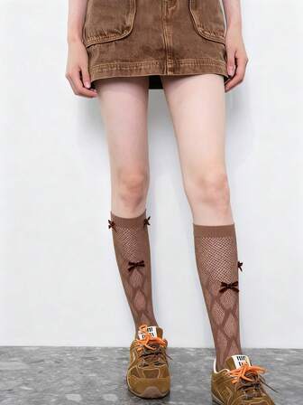 1 Pair Women's Bow Slouch Socks – Soft, Stretchy And Lightweight – Cute Stacked Style Over The Calf Socks For Daily And Lounge Wear, Cozy Socks