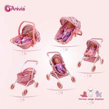 Anivia Brand Doll Stroller, At Least 7 Variants Of Doll Strollers Including Doll Carrier, Doll Pram, Doll Seat, Doll Bed, Doll High Chair, Suitable For 11-18 Inch Dolls, Toys For Children 3+ Years Old, Equipped With Quiet Wheels And Comfortable Handle, Ideal Children's Holiday Gift, Birthday Gift And Christmas Gift - Pink - View 3