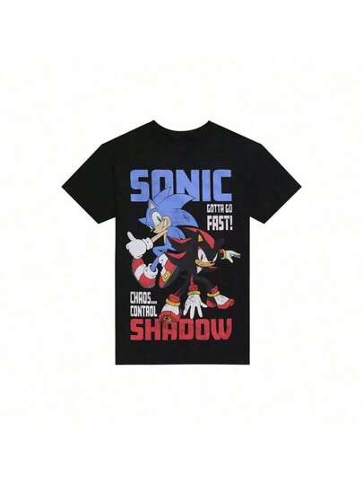 Cool Summer New Fashion Trendss T-Shirt men's Round Neck Short Sleeve T-Shirt Sonics Shadow Duo Slogan T-Shirt Black Retro Trendss Street Y2K