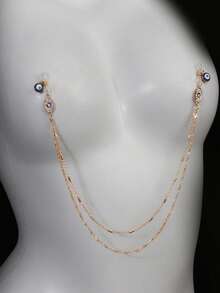 1 pieza Accesorio de lencería sexy estilo oscuro Cadena de pecho con cristales de ojo de diablo personalizada de doble capa con borlas Cadena de pecho de metal de moda simple Accesorio de Body para fiesta nocturna y diversión - Multicolor - Ver 2