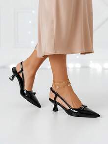 Zapatos de punta para mujer,Zapatos de tacón bajo para mujer,Desplazamientos al trabajo a la moda - Negro - Ver 2