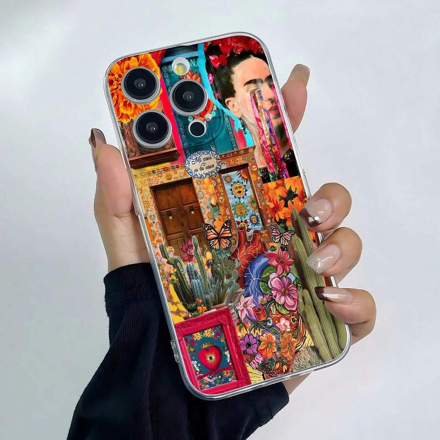 Funda para teléfono con un vibrante diseño floral y de corazones, con elementos coloridos. Compatible con 17, 16, 16 Pro Max, 15, 15 Pro Max, 14, 13, 12 y 11 Pro. Fabricada en TPU, ofrece protección contra golpes. Un regalo perfecto para familiares, amigos, niños, cumpleaños, Halloween, Navidad, parejas y San Valentín. - transparente - Ver 1