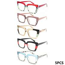 Bộ 5 kính đọc sách gọng lớn thời trang, thiết kế màu ombre sành điệu, gọng lò xo thoải mái, màu sắc độc đáo, phù hợp với phong cách hàng ngày của phụ nữ - Nhiều màu - Xem 13