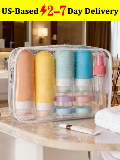 17pcs/Set, Silicone Travel Bottles For Toiletries, Leakproof Empty Refillable Liquid Container Travel Essentials For Cosmetics Shampoo Soap Conditioner Lotion Liquid, Travel Accessories With Portable Storage Bag Split Bottle Travel Spray Bottle Keychain Small Spray Bottle Very Suitable For Easter Gifts Beach Vacation Essentials Travel Essentials Travel Size Toiletries Airplane Travel Essentials