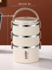 1PC 304 Stainless Steel 2/3/4 Layer Insulated Lunch Box, Safety Bending Box, Bowl Insulated Lunch Container With Divider, Outdoor Food Container, Work, School Supplies, Christmas Gifts - 米白色3層 - 查看 11