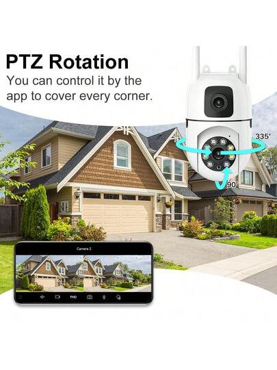 8MP Dual Lens Security Camera, 4K/8MP WiFi Outdoor Cameras Home Security, Supporting Two Way Audio, Slimme Night Vision Motion Detection, 360° Whole Monitoring Via App Vision, Moving Object Tracking, Intercom, Multi Sharing, Real Time Alarm view 7