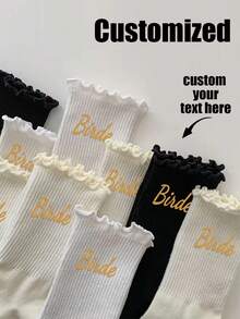 Custom Bride Socks, Personalized Wifey Socks, Wedding Squad Sock,Personalized Bridesmaid Team Sock, Couple Socks, Custom Wedding Party Gift, Formal Monogram Socks, Wedding Socks - Multicolor - View 2