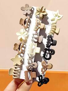 50个/套 多色迷你发夹组合，简约百搭发饰套装，包含花朵、字母、几何形状等多种款式 - 适合女性和女孩，可轻松搭配日常、休闲、时尚造型，为发型增添精致感。 - 彩色 - 查看 2