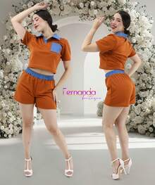 Women Two-Piece Outfits - Burnt Orange - View 1