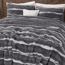Comforter Set 3 Piece, Plush Fluffy Bedding, Geometric Pattern, Lightweight Bedspread Blanket All Season, Faux Comforter - Grey - View 3