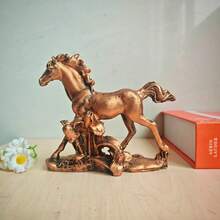 1pc Copper Color Horse Figurine, Feng Shui Wealth Decor For Bedroom, Desk, Office Reception, Suitable For Young Renters/Gift Giving, Soft Furnishing Accessory - Multicolor - View 2