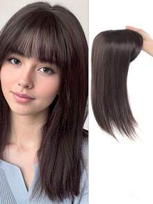 Topper 假发片隐形无缝长直发假发刘海夹头顶自然隐形替换片遮盖白发