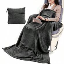 1 chiếc chăn du lịch đa năng, chăn trùm đầu có thể mặc kèm gối, chăn điều hòa 2 trong 1, chăn gối bằng vải flannel cho ô tô. - Nhiều màu - Xem 3