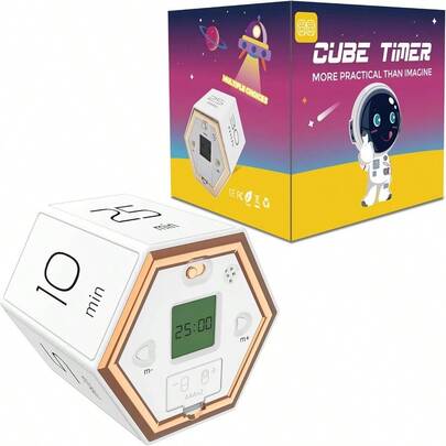 Hexagon Flip Timer Kitchen Timer For Cooking Various Time Presets LCD Digital Display Magnetic Suction Mute Alarm Modes Practical Gift Ideal For Study Office Gym Kitchen Etc. White