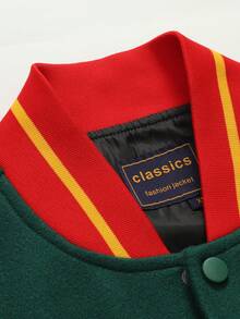 男士绿色棒球夹克，高端刺绣，时尚街头风，经典复古运动休闲风，拼接长袖嘻哈摩托车夹克 - 綠色 - 查看 6