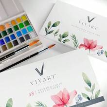Premium 48u2011Color Watercolor Set Adults Beginners U2013 48 Vivid Halfu2011Pans, 2 Artistu2011Grade Brushes Sizes 8 12 20u2011Sheet 300u202Fgsm Coldu2011Press Paper Pad Stepu2011byu2011Step Eu2011Course - Assorted - View 9