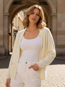 Women's Shawl Collar Cardigan Long Sleeve V Neck Graphic Print Button Down Sweater Knit Tops - 粉色 - 查看 5