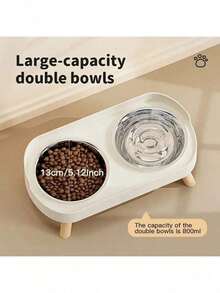 双层宠物喂食器，猫狗二合一喂食碗，塑料/不锈钢/陶瓷材质可选，颈部保护防噎食碗，适用于小型/中型犬猫 - 彩色 - 查看 6