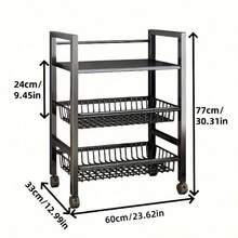 A 4-Layer Black Metal Storage Rack With Wheels - A Multi-Functional Vegetable Rack For The Kitchen And Pantry, Featuring 3 Metal Baskets, Kitchen Storage Items And Storage Cabinets - màu đen - Xem 7