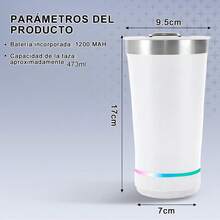Vaso Termo De Acero Inoxidable Con Bocina Bluetooth y Destapador 473ml Luz Led Para Cafe Agua Fria/Caliente Portatil - Blanco - Ver 7