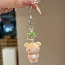 Cute Flocked White Bear, Rilakkuma Phone Charm, Four-Leaf Clover Charm, Camera CCD Pendant - 輕鬆熊 - 查看 1