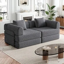 Chenille 2-In-1 Sofa Bed With Armrest Storage, Three Metal Frames, And Multiple Configuration Options. Two-Piece Set - Grey + Chenille + 2 Seat - View 11