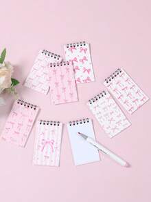 8pcs Mini Pink Bow Spiral Notebooks, Suitable As Party Favors, Pink Bow Mini Notebooks, Pink Bow Birthday Party Gifts, Game Rewards, Baby Shower Gifts, Gender Reveal Party Gifts, Pink Bow Party Decorations, Bow Decorations, Pink Bow Birthday Party Supplies, Portable Pocket Mini Notebooks - Bow - View 7