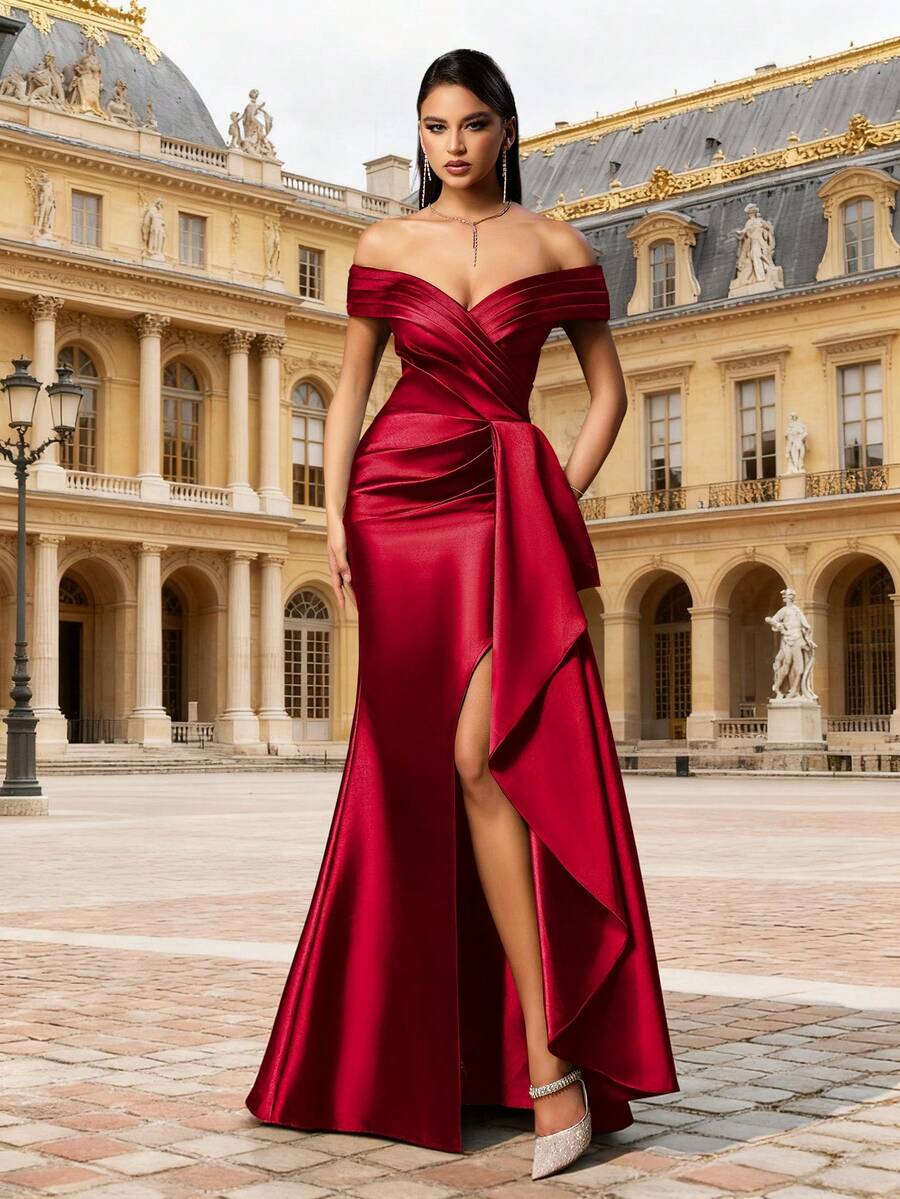 VIPGIRL High Waist Elegant Women Evening Gown - Red - View 1