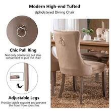 4 Piece Set Velvet Upholstered Dining Chairs, Wingback Side Chairs Button Tufted With Solid Wood Legs For Kitchen,Dining Room. - Khaki - View 9