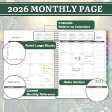 CZ 2026 Monthly Planner/Calendar 2026 Planner JAN 2026 DEC 2026 9 X 11 Monthly Planners 2026 2026 Calendar Planner With Twinwire Binding + Colorful Tabs + Pocket 5837 - 綠色 - 查看 4