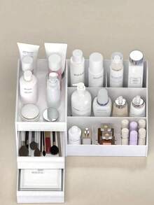 Makeup Organizer Box, Desktop Storage Stand, Rotating Pen Holder For Office Supplies And Cosmetic Brushes.Drawer-Style Vanity Box Dressing Table Surface Cosmetic Organiser Compartmentalised Storage Box Dormitory Storage Rack.Secret Santa Gifts For Women.Valentine's Day Gift.Christmas Gift. - Multicolor - View 6